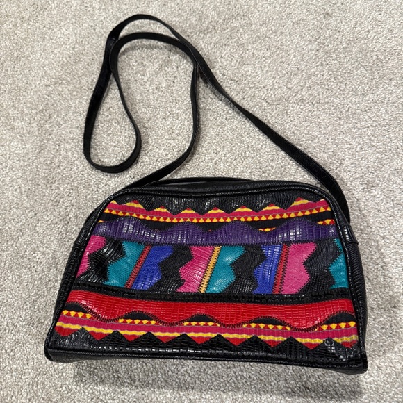 Accessory Works Handbags - Vintage 80'S Bright Appliqué Purse Multi-color Patterned Vinyl Cross Body Bag